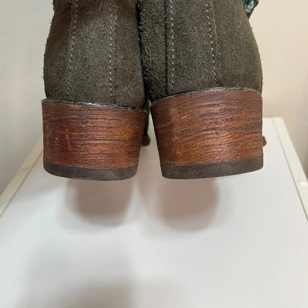 Corral Boots Dark Green Suede Distressed Ankle Booties Cutout Lace Up‎ Heel Sz 8